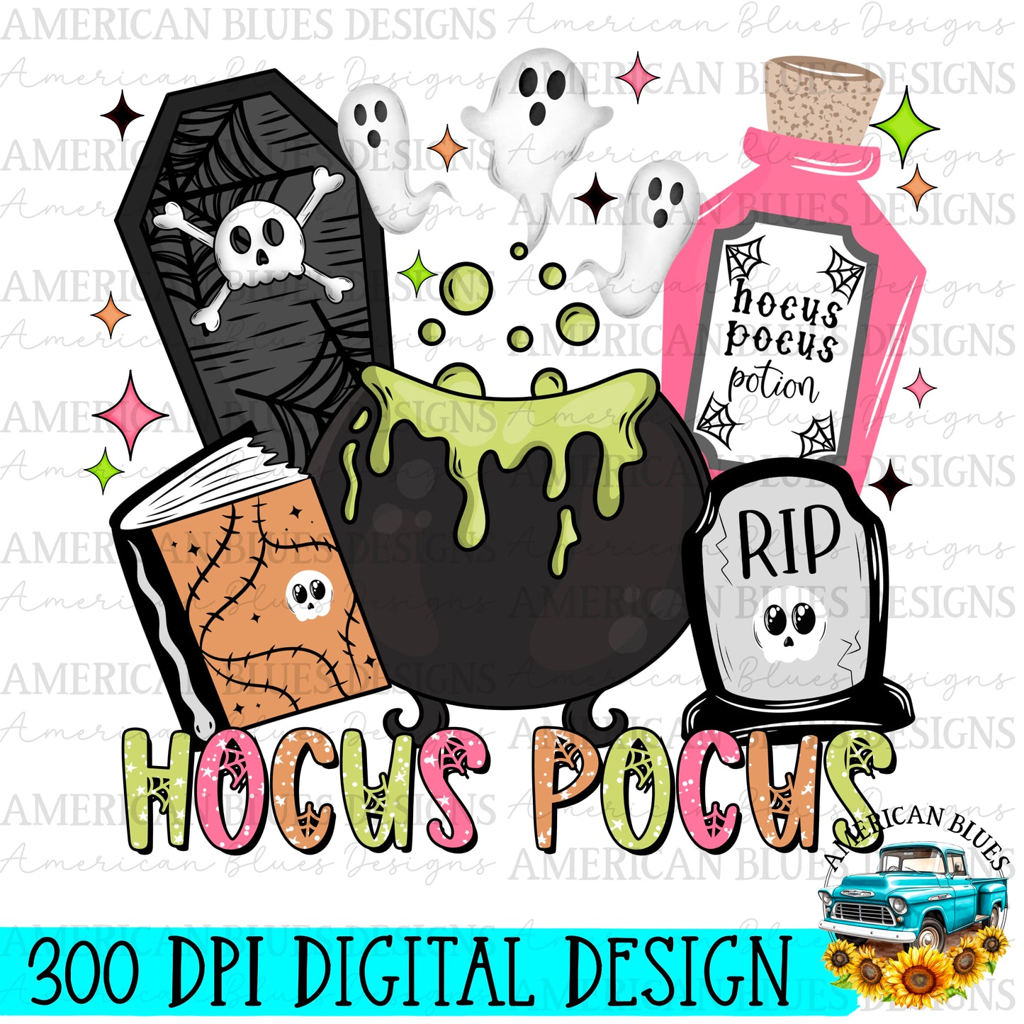 Hocus Pocus pastel spooky things digital design | American Blues Designs