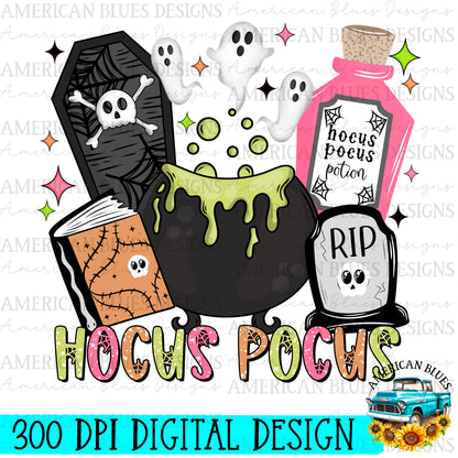 Hocus Pocus pastel spooky things digital design | American Blues Designs