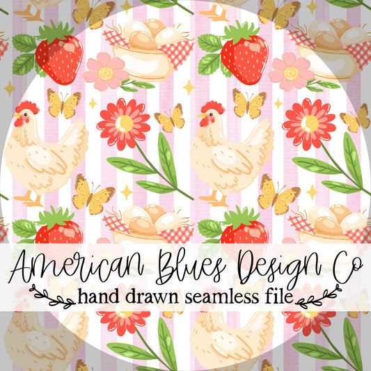 Hen & Berry seamless pattern