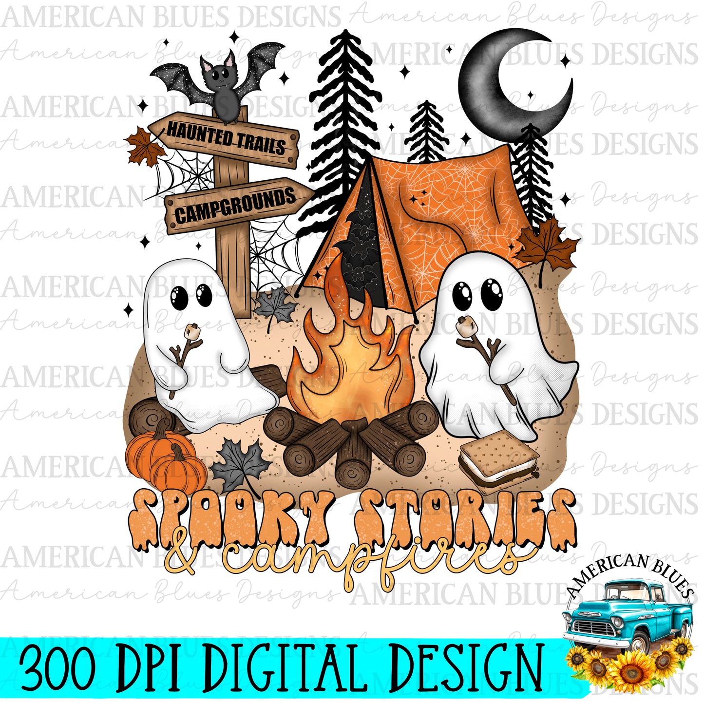 Spooky Stories and Campfire digital design | American Blues Designs