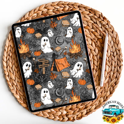 Spooky Stories and campfire seamless pattern digital design | American Blues Designs