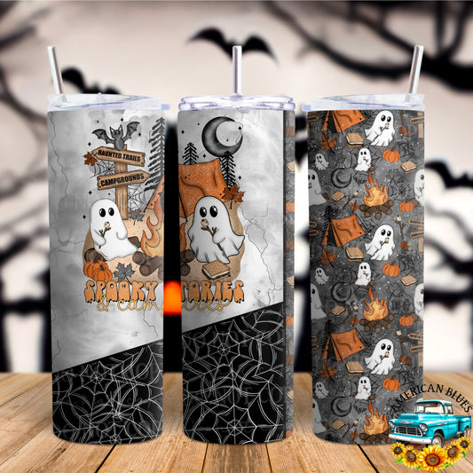 Spooky Stories and Campfires 20 oz tumbler wrap digital design | American Blues Designs