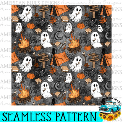 Spooky Stories and campfire seamless pattern digital design | American Blues Designs