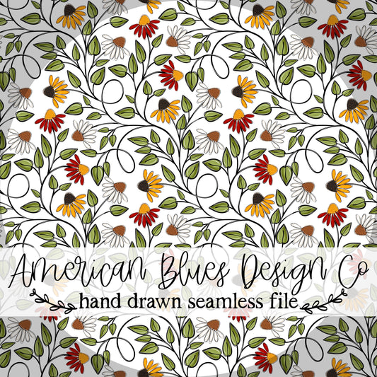Autumn Daisies seamless pattern