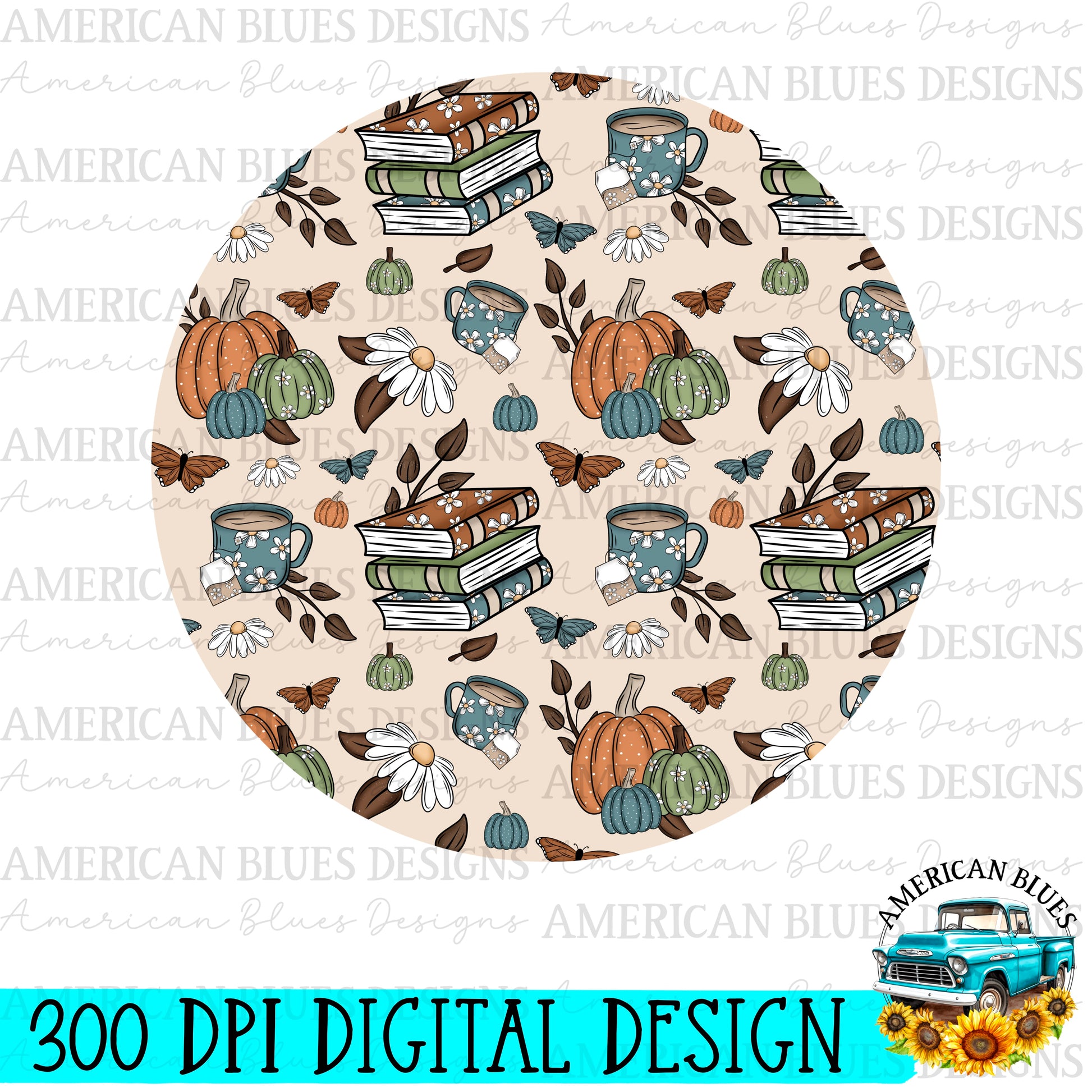 Cozy Fall Books Car Coaster Digital Design | American Blues Designs