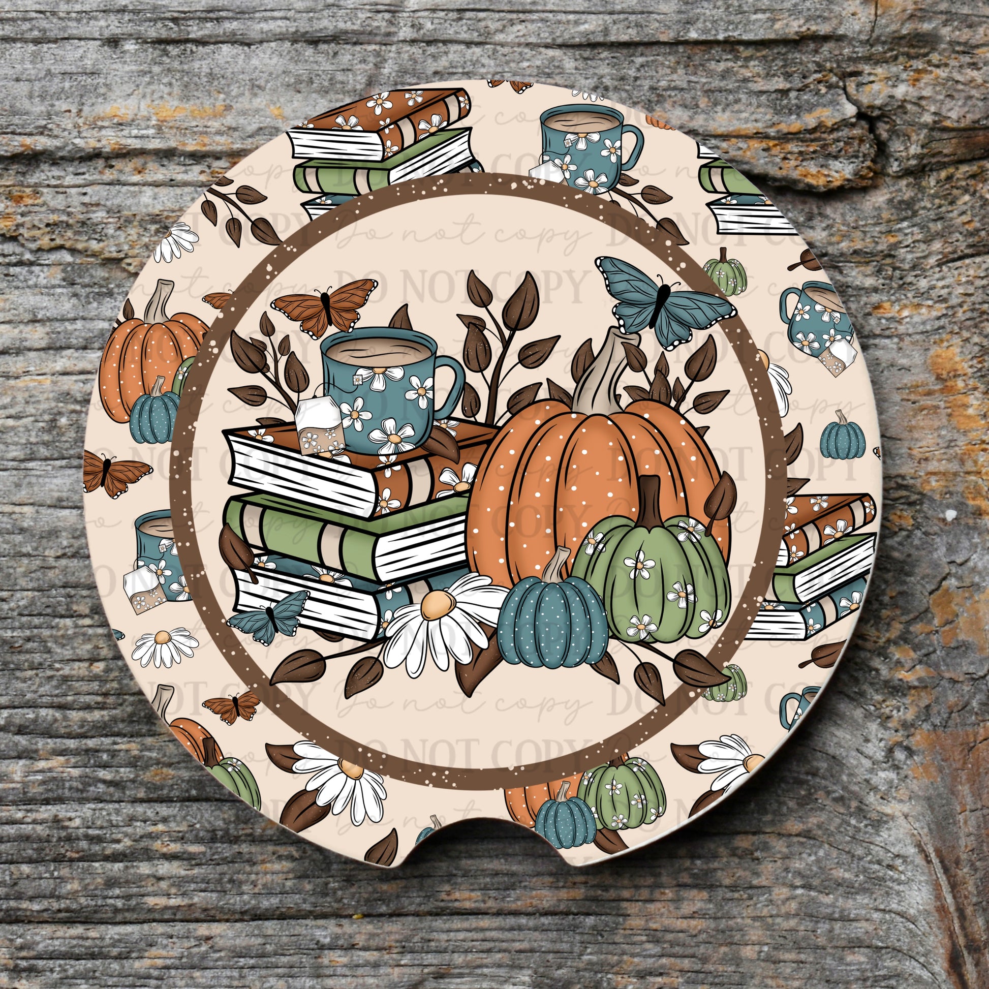 Cozy Fall Books Car Coaster Digital Design | American Blues Designs