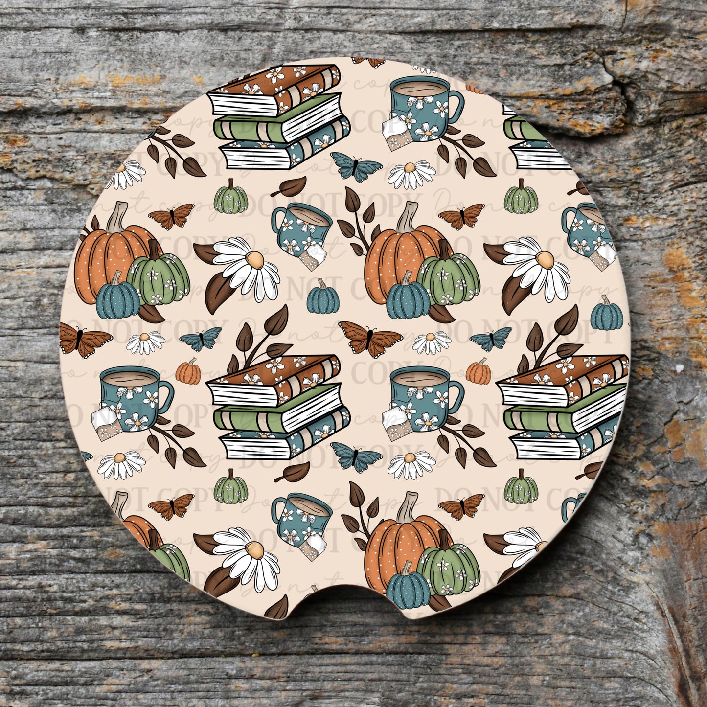 Cozy Fall Books Car Coaster Digital Design | American Blues Designs