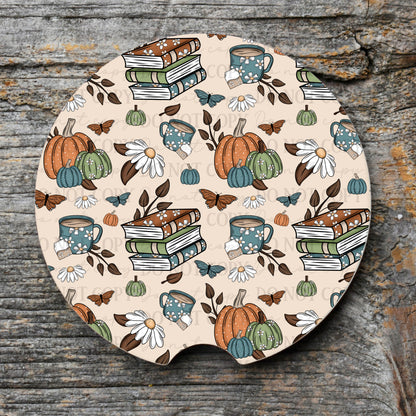 Cozy Fall Books Car Coaster Digital Design | American Blues Designs