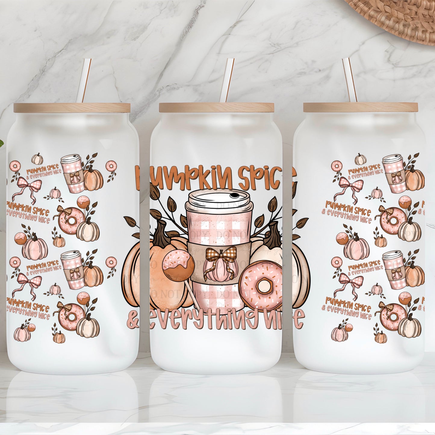 Pumpkin Spice & Everything Nice 16 Glass Can Wrap digital design | American Blues Designs