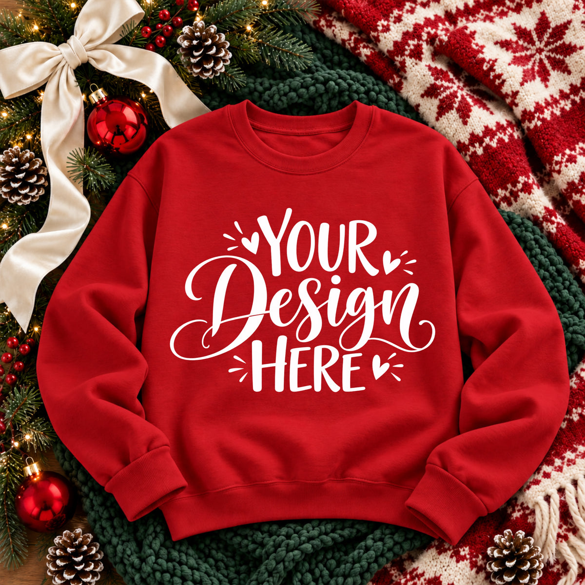 Christmas Crewneck Flat Lay Red