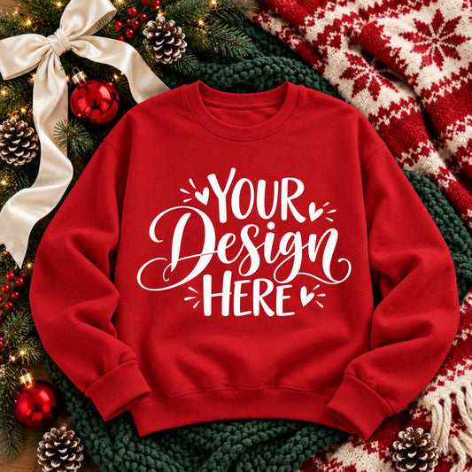 Christmas Crewneck Flat Lay Red