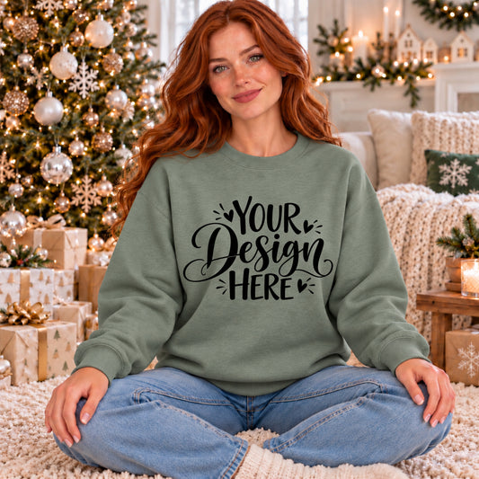 Christmas Model Crewneck Sage Green
