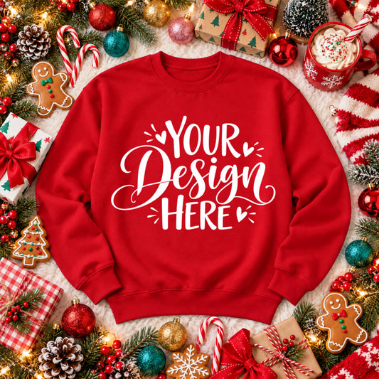 Christmas Crewneck Flat Lay Red