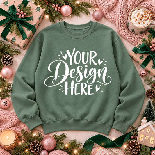 Christmas Crewneck Flat Lay Sage Green