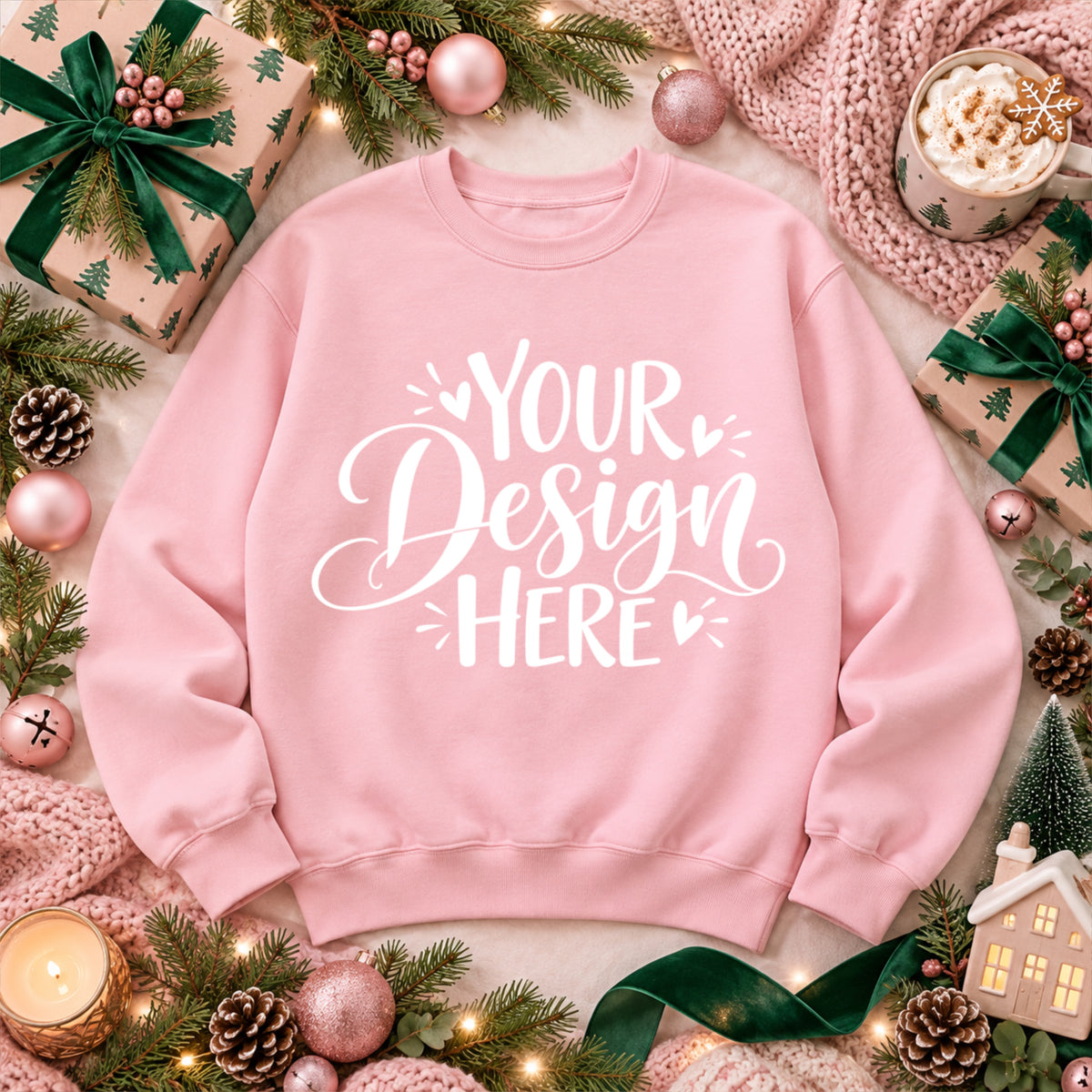 Christmas Crewneck Flat Lay Light Pink