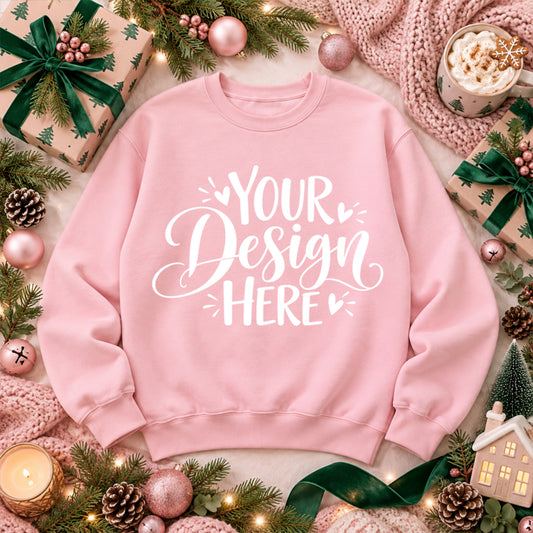 Christmas Crewneck Flat Lay Light Pink