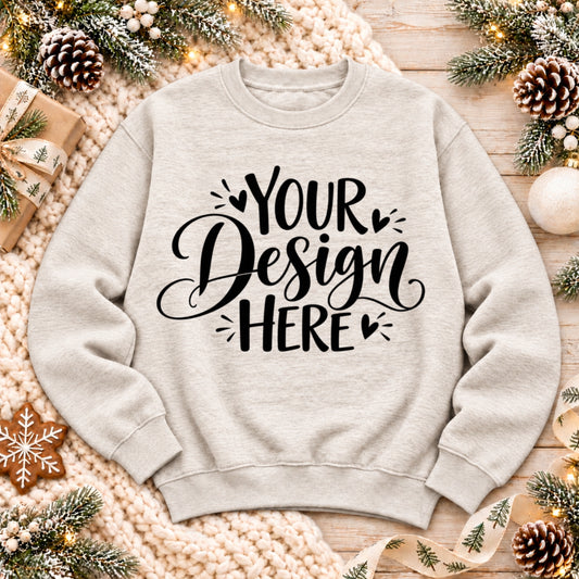 Christmas Crewneck Flat Lay Oatmeal