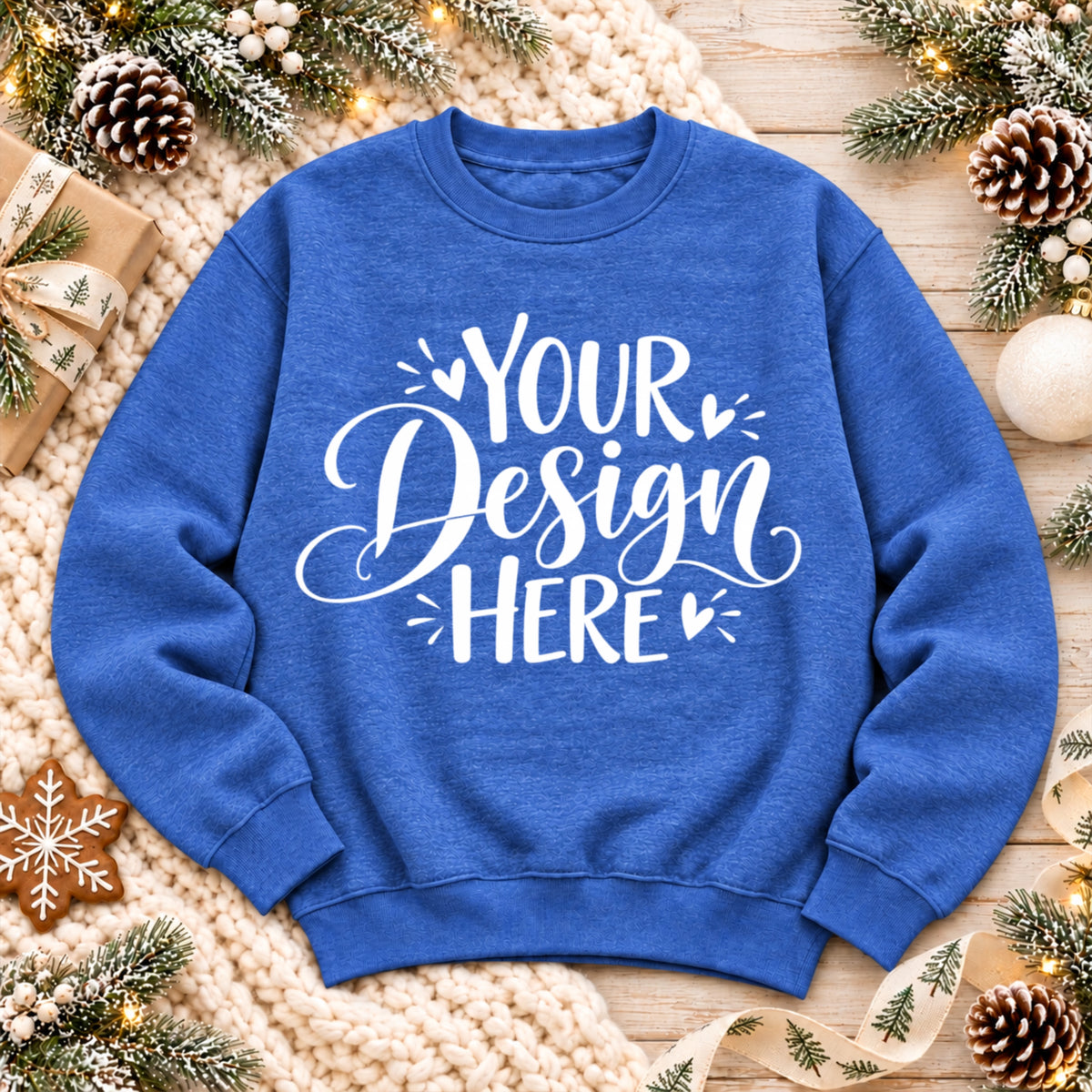 Christmas Crewneck Flat Lay Royal Blue