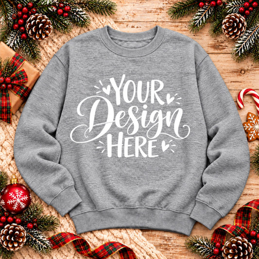 Christmas Crewneck Flat Lay Athletic Gray
