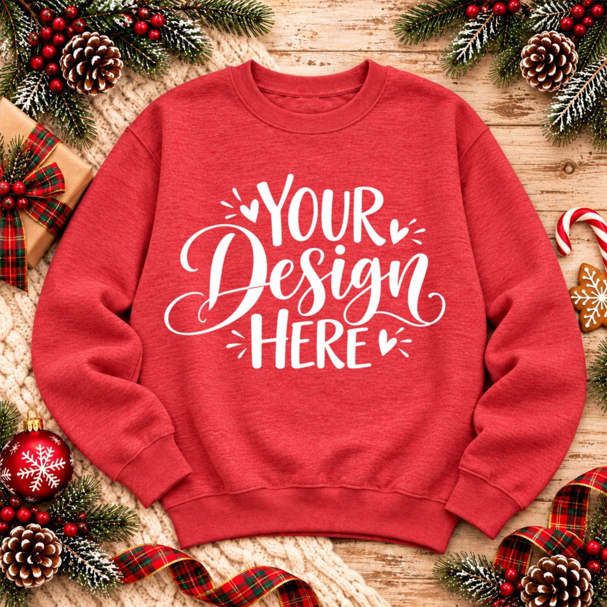 Christmas Crewneck Flat Lay Red