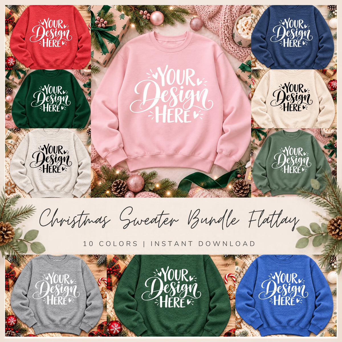 Christmas Sweater Flatlay Mockup Bundle