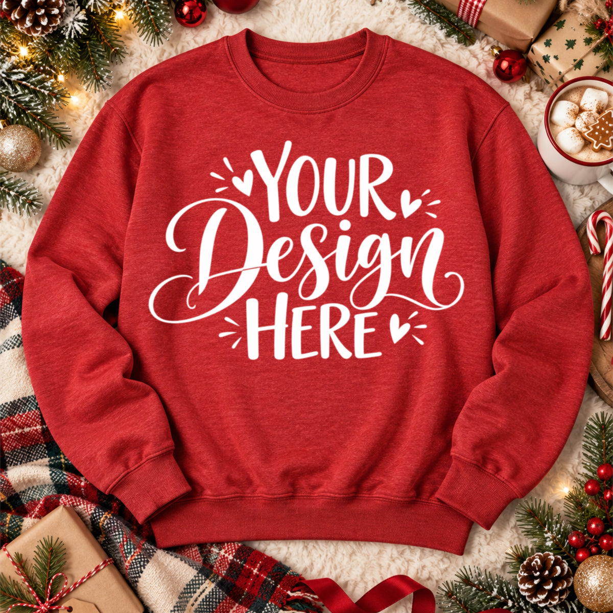 Christmas Crewneck Flat Lay Red