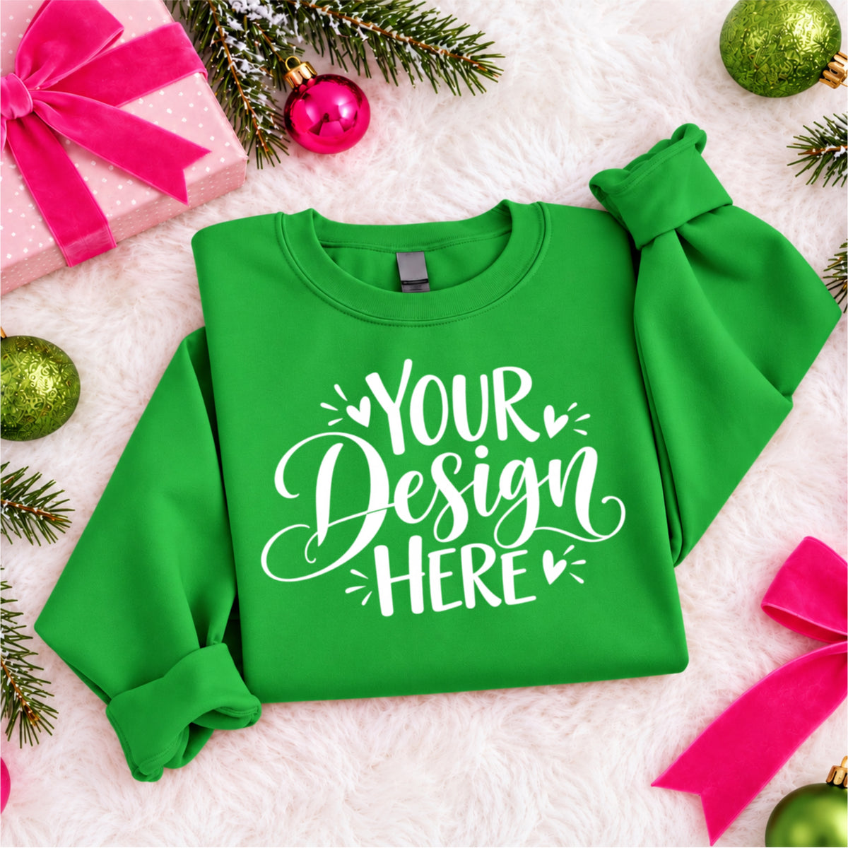 Christmas Crewneck Flat Lay Folded Kelly Green