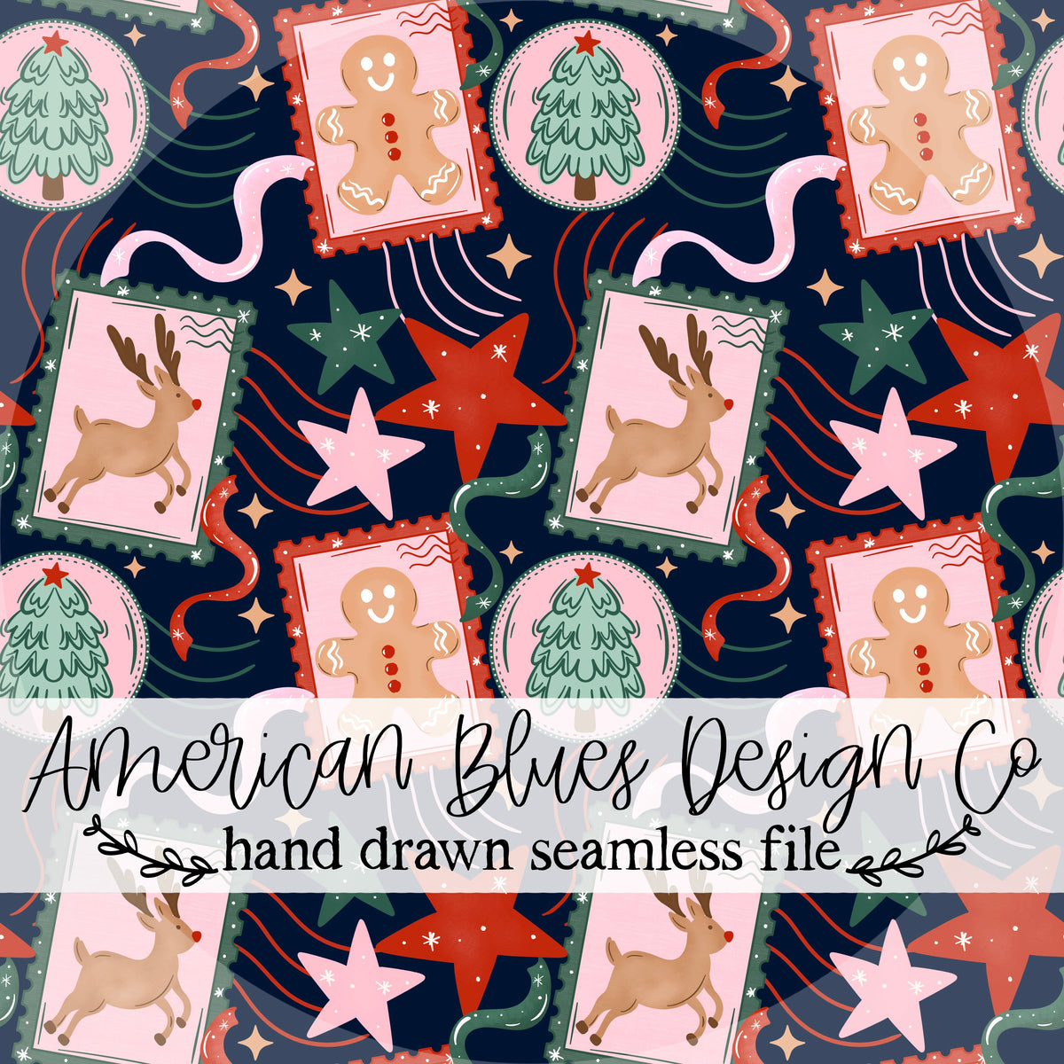 Postmarked With Cheer Seamless Pattern | Midnight Navy