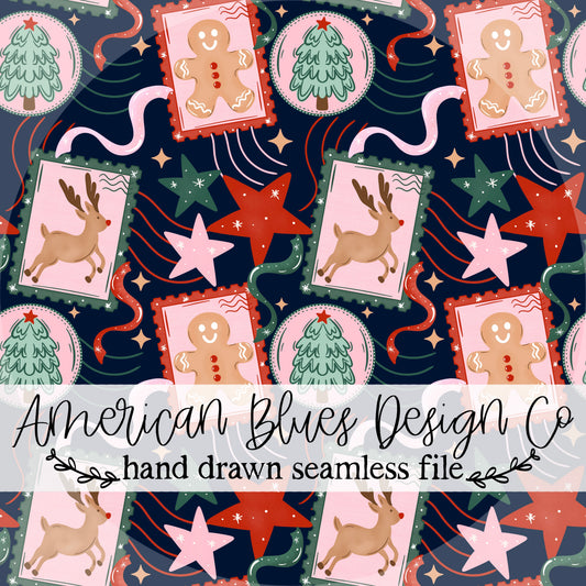 Postmarked With Cheer Seamless Pattern | Midnight Navy