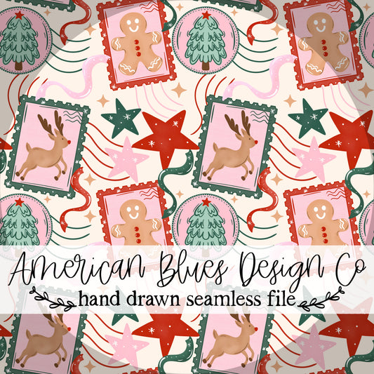 Postmarked With Cheer Seamless Pattern | Vintage Cream