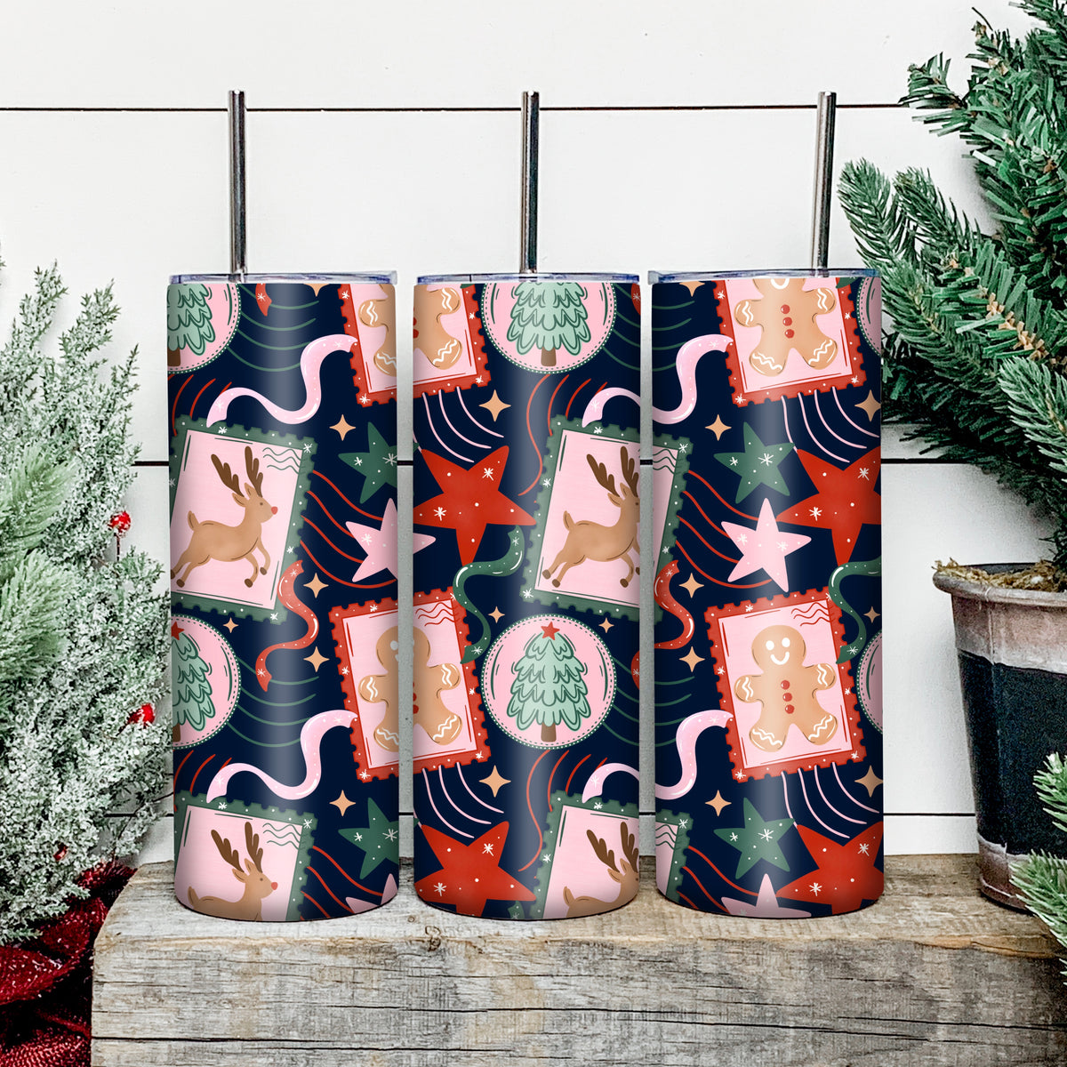 Postmarked With Cheer 20oz Skinny Tumbler Wrap - Midnight Navy
