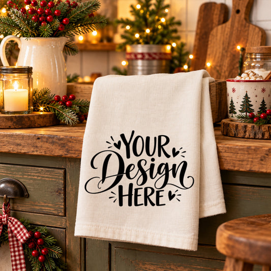 Christmas Tea Towel Mockup Cream Holiday Decor