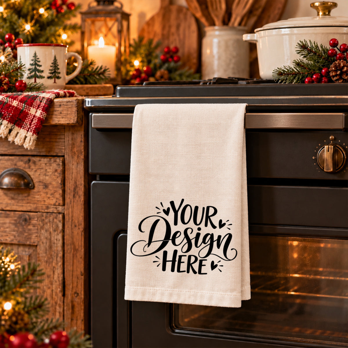 Christmas Hanging Kitchen Towel Mockup Oatmeal