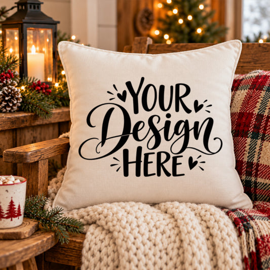 Christmas Pillow Mockup Cream Cozy Cabin Decor
