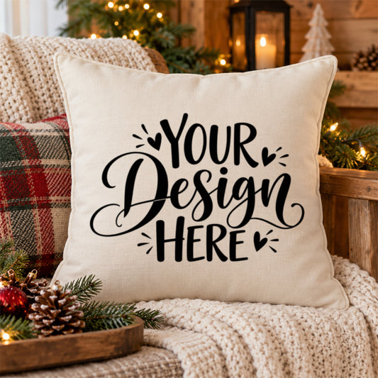 Christmas Pillow Mockup Cream Rustic Holiday Decor
