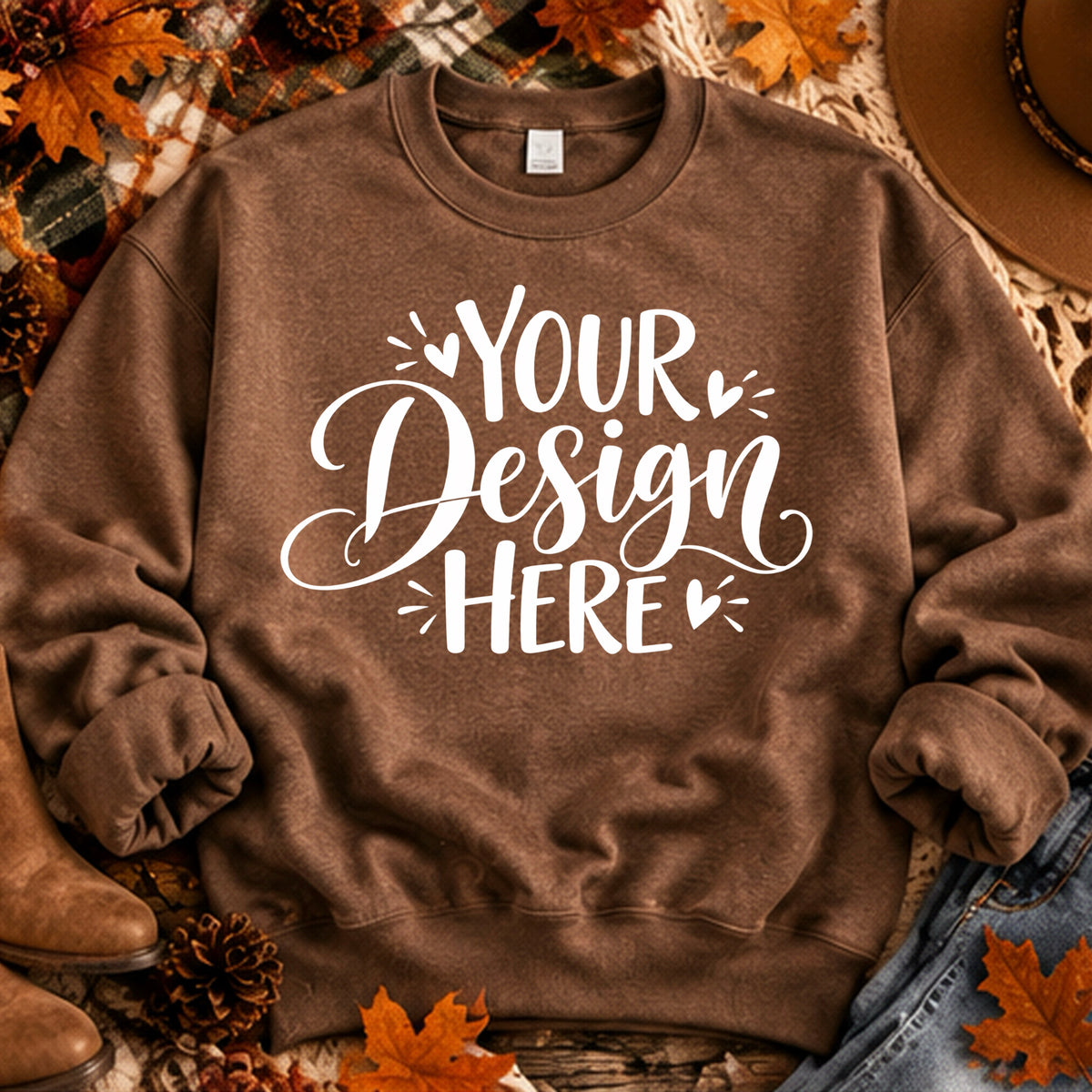 Fall Crewneck Sweater Flatlay Mock Chocolate Brown
