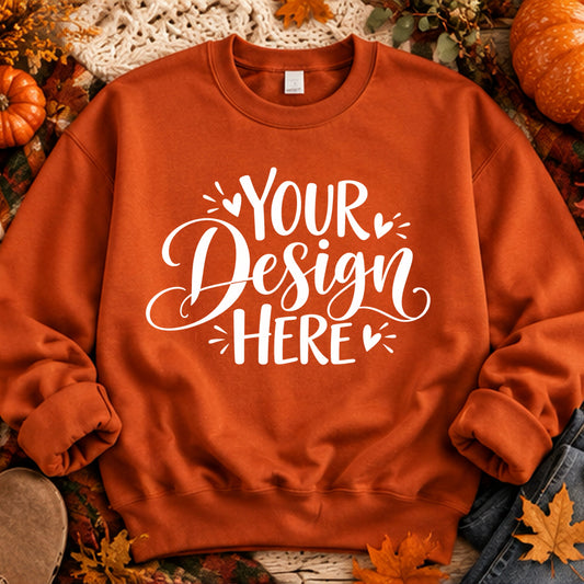 Fall Crewneck Sweater Flatlay Mock Burnt Orange