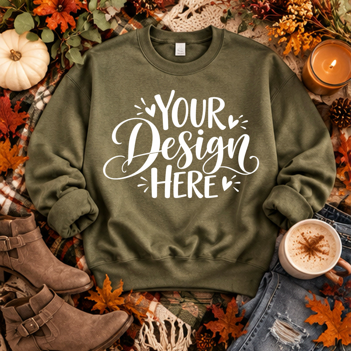 Fall Crewneck Sweater Flatlay Mock Sage Green