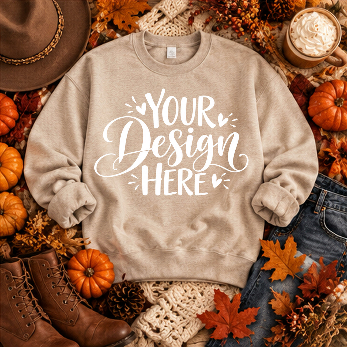 Fall Crewneck Sweater Flatlay Mock Oatmeal
