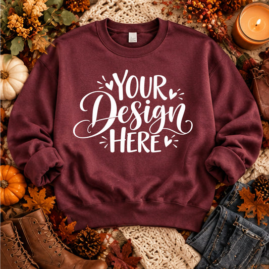 Fall Crewneck Sweater Flatlay Mock Burgundy