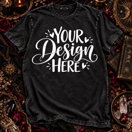 Mystical T-Shirt Mockup – Black Acid Wash Witchy Flat Lay