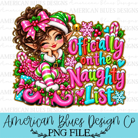 Officially on the Naughty List Brown Haired Girl Elf — Holly Jolly Doodles