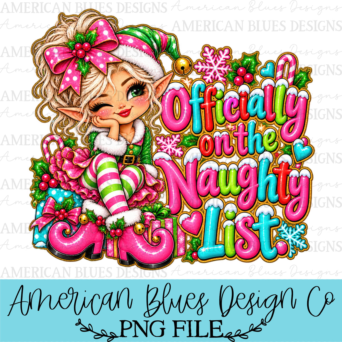 Officially on the Naughty List Blonde Haired Girl Elf — Holly Jolly Doodles