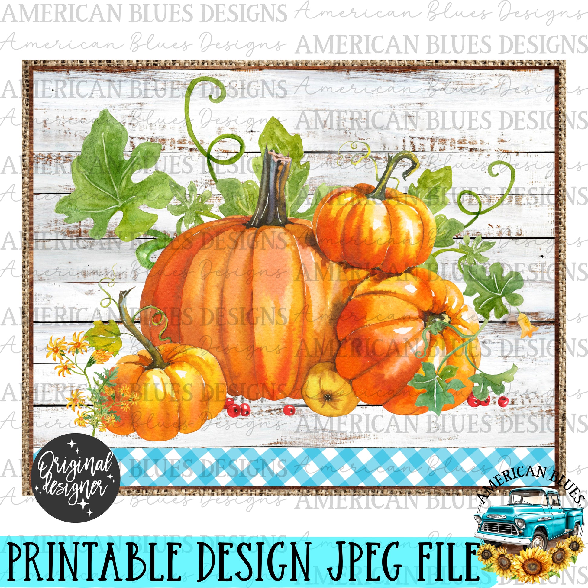 Fall pumpkin patch & farm gingham printable art | American Blues Designs