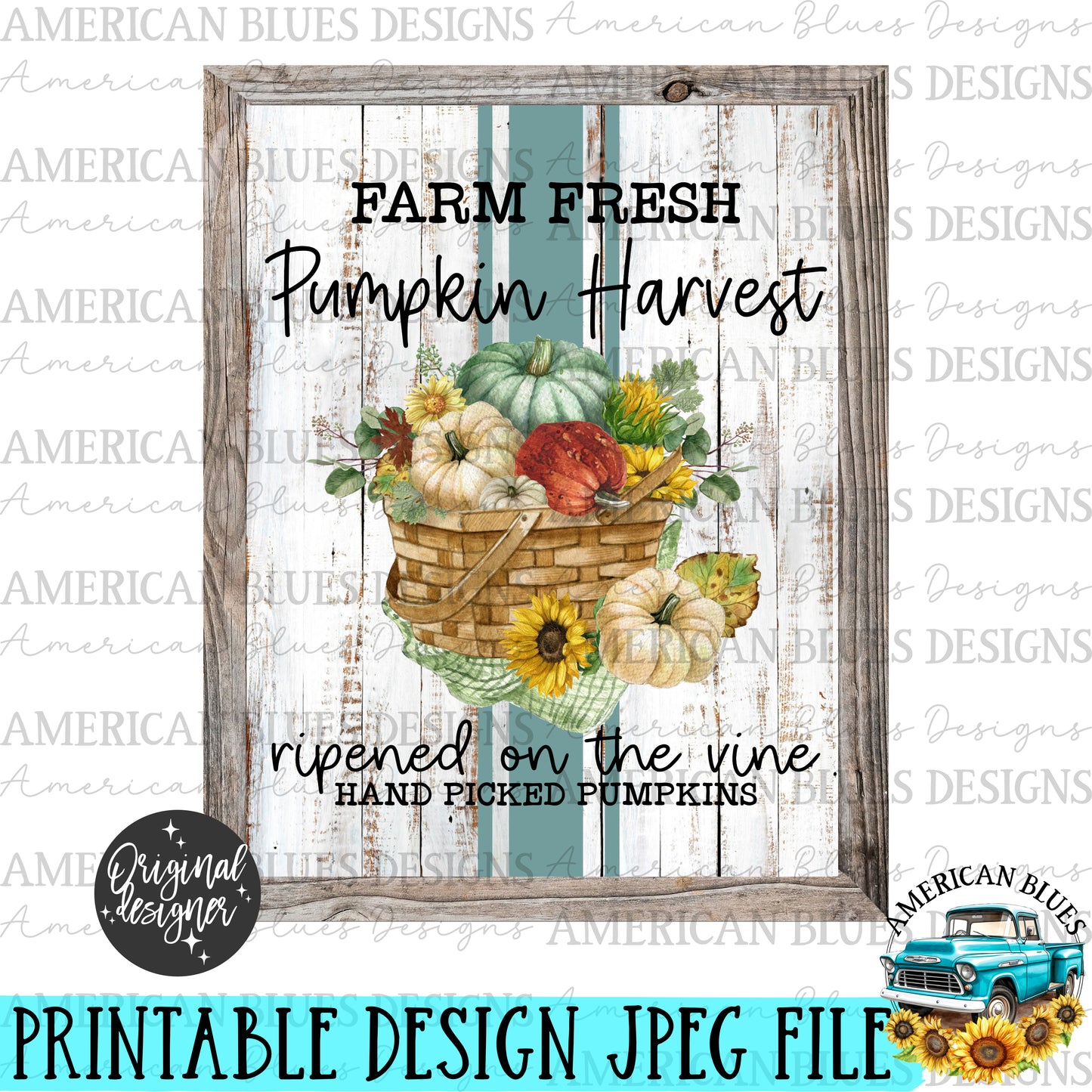 Rustic farm fresh pumpkin harvest Fall & Autumn printable art