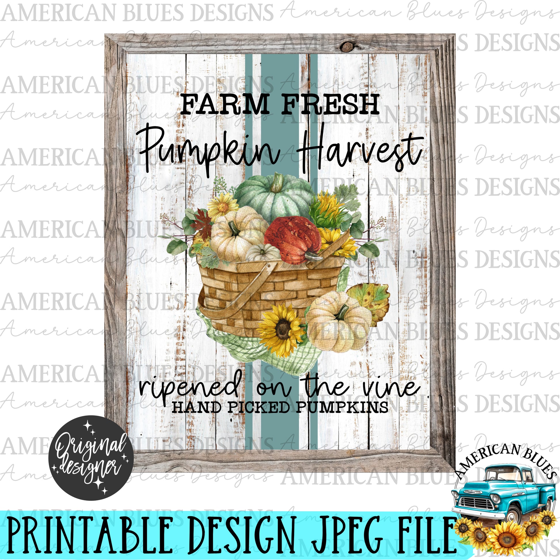 Rustic farm fresh pumpkin harvest Fall & Autumn printable art