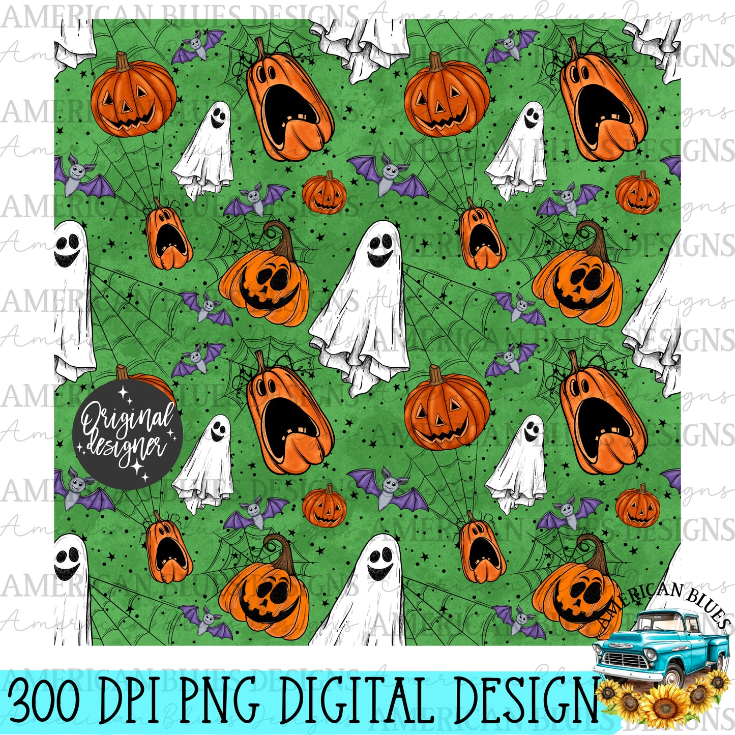 Oliver ghostie & happy screaming pumpkins seamless pattern