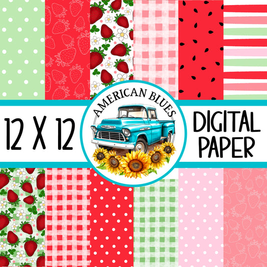 Strawberry Fields Digital Paper | American Blues Designs