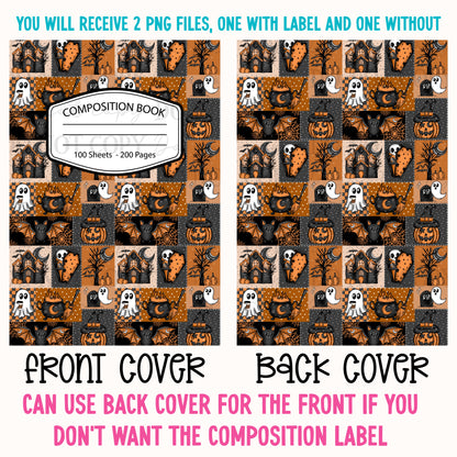 Vintage Halloween Patchwork Composition Notebook Cover