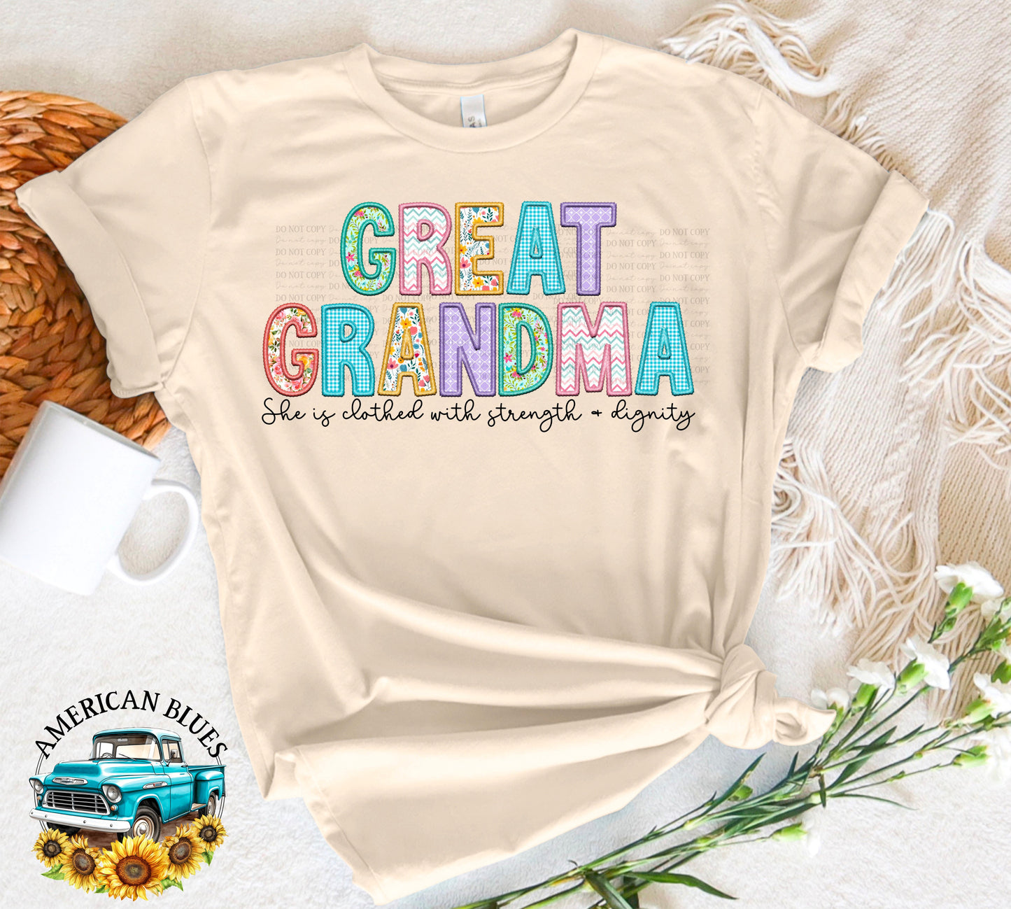 Great Grandma- Spring embroidered name digital design | American Blues Designs